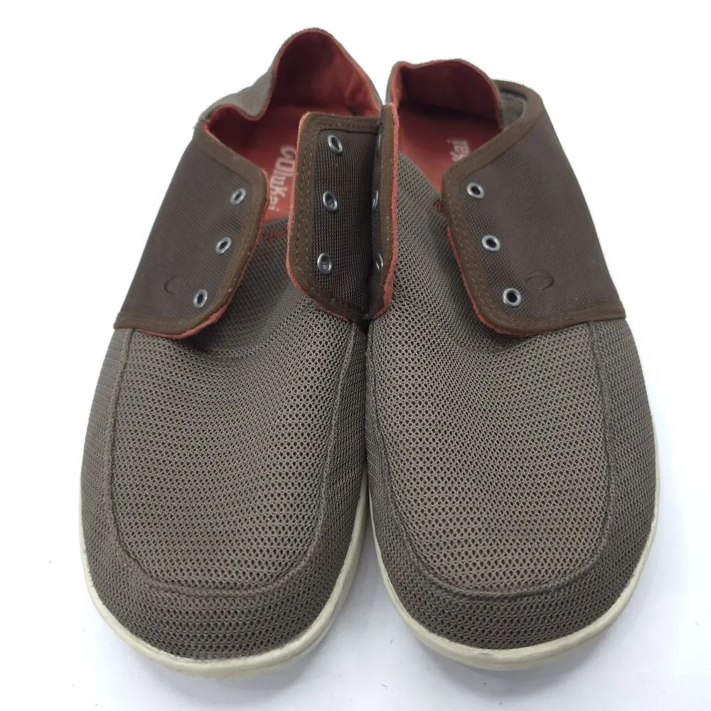 Olukai Nohea Lace Mesh Men’s SZ 9.5 Slip On Comfort Casual Boat Shoes Brown